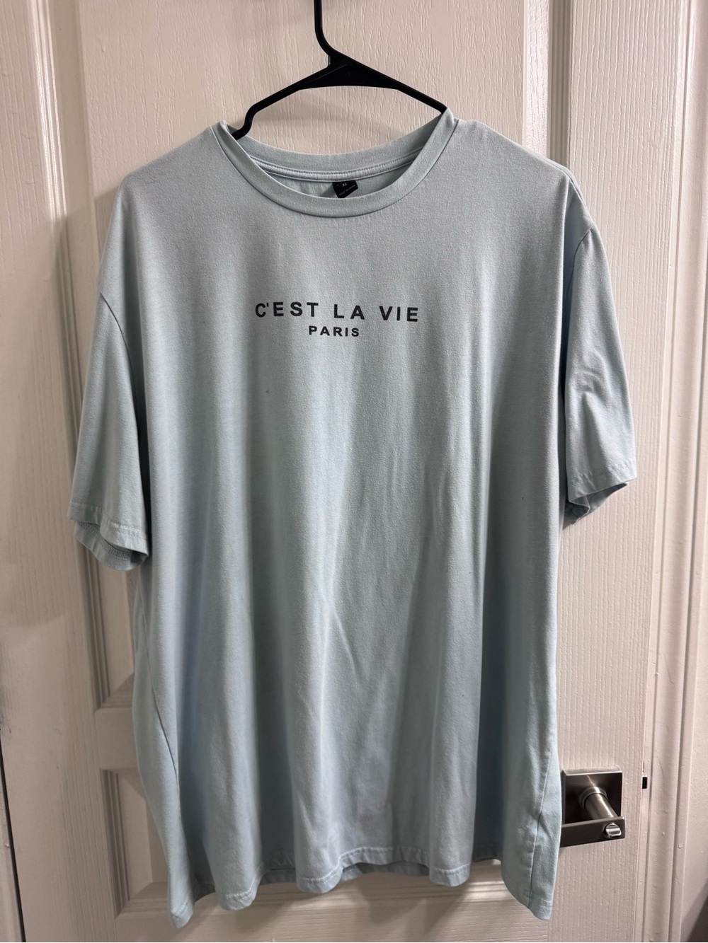 SHEIN Light Blue 'C'EST LA VIE PARIS' Graphic Tee - Men's Casual Shirt